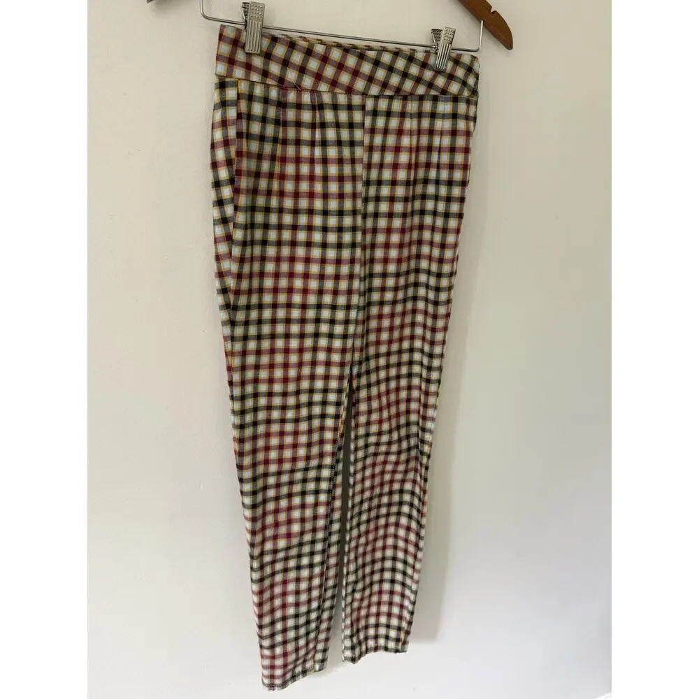 Free People Mint Ella Kick Plaid High Rise Ankle Skinny Trousers Womens Size 25